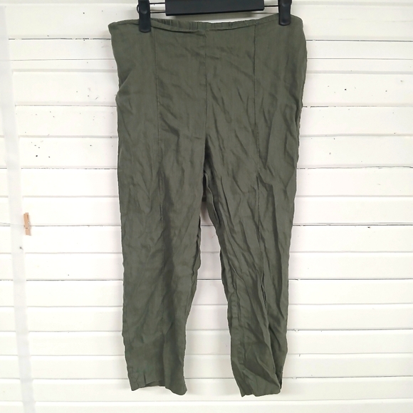 J Jill Linen Stretch Green Pants Pull On Elastic Waist Cropped Women Size Small - Picture 1 of 8